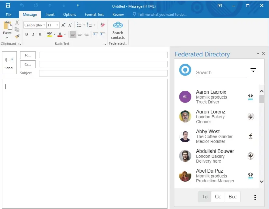 Federated Directory unified contact search across partner organizations